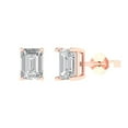thumbnail image 2 of 1.0 Ct Emerald Cut Studs Clear Moissanite 14K Rose Solid Solid Gold Everyday Dainty Earrings Push Back, 2 of 7
