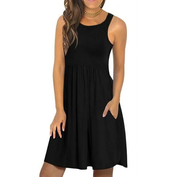 Fantaslook Summer Dresses for Women Casual Stretchy Sun Dress Sleeveless Beach Dresses with Pockets