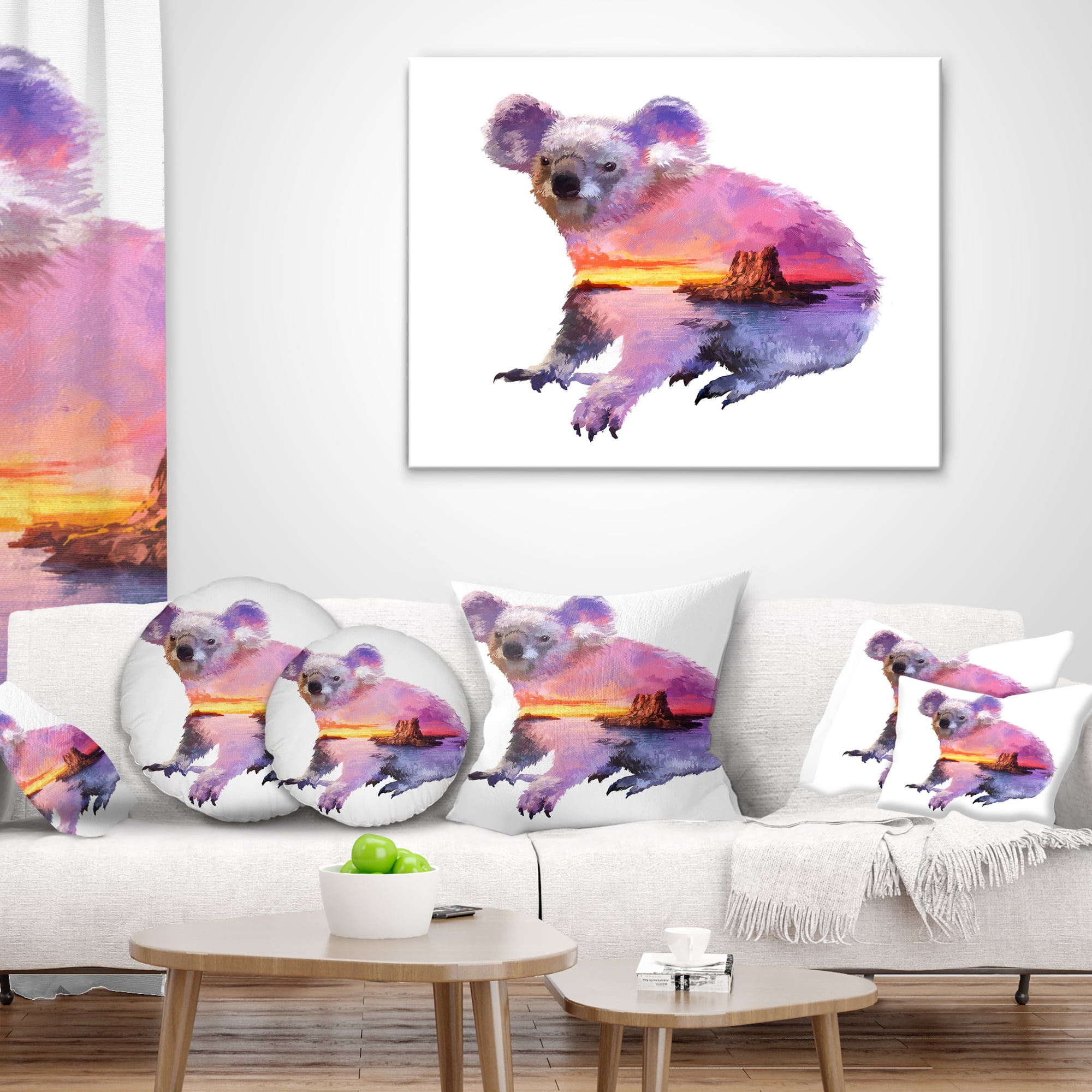 Designart Koala Double Exposure Illustration - Animal Throw Pillow - 12x20