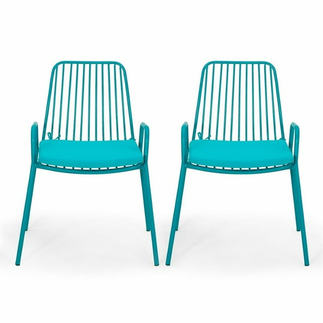 Noble House Chaise Club en Fer Extérieur Omaha avec Coussin en Sarcelle Mat (Lot de 2)