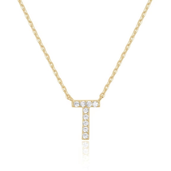Bonjour Jewelers 14k Yellow Gold Created Diamond Initial T Letter Pendant Necklace Plated