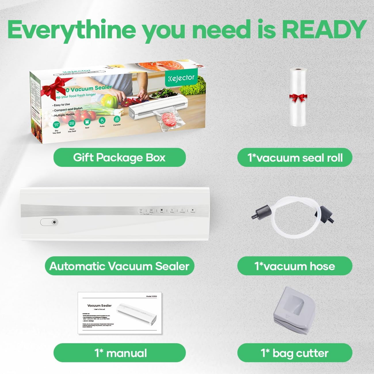 Automatic Vacuum Sealing Machine with Bag Cutter, Dry and Moist Modes, Vacuum Seal Roll Included