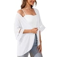 thumbnail image 5 of Uvplove women's Swimsuit Cover Up Shirt Lightweght Puff Sleeve Cardigan Chiffon Blouse Top,White,L, 5 of 8
