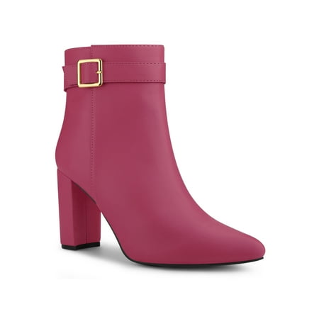 

Allegra K Women s Pointed Toe Buckle Decor Zipper Chunky Heel Ankle Boots