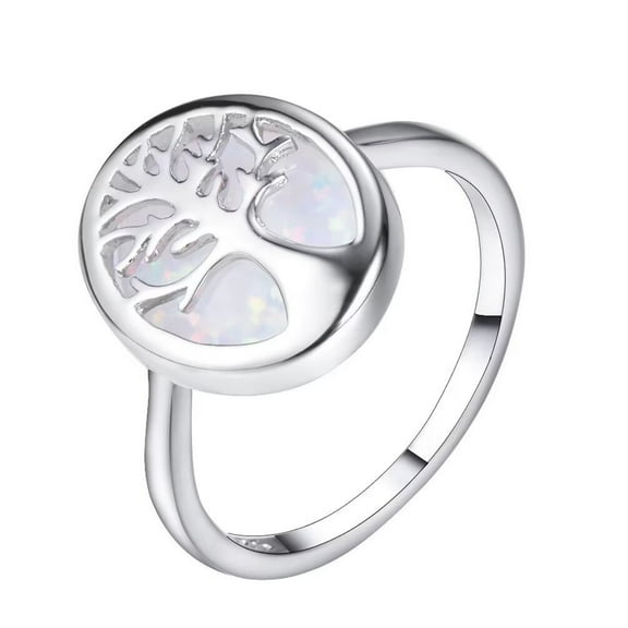 PAMTIER Women's Men's Stainless Steel Personalized Round Tree of Life Gemstone Ring Silver Size 7