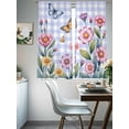 thumbnail image 4 of Pink Flowers Sheer Curtains 63 Inch Length 2 Panels Set Window Treatments, Spring Floral Butterfly Leaves Plants Blue Plaid Rod Pocket Semi Curtains for Living Room/Bedroom/Kitchen, 104"W x 63"L, 4 of 7