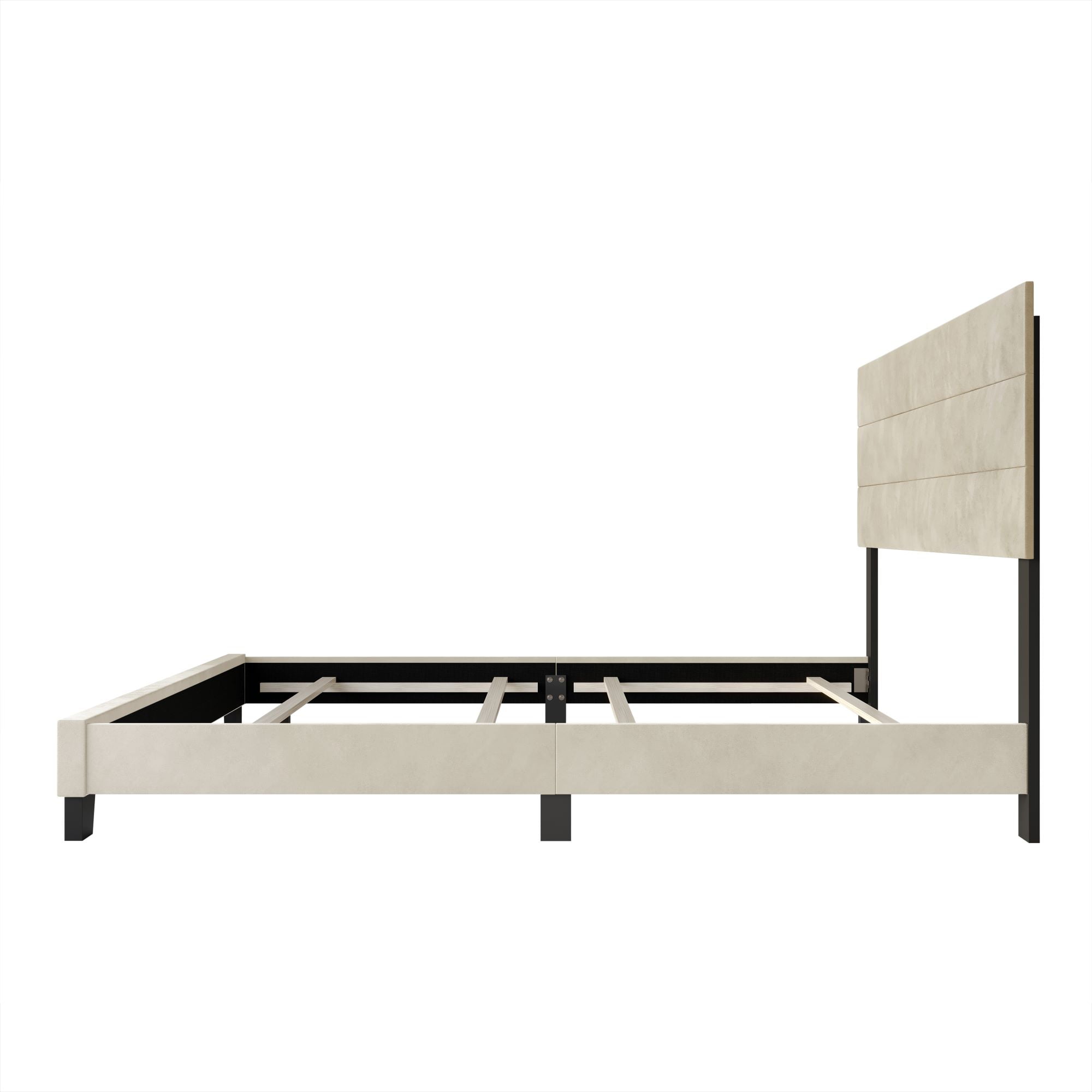 Home Design Vallejo Full Velvet Upholstered Panel Bed Frame For Adult, Box Spring Required, Beige