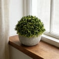 thumbnail image 1 of Mini Artificial Flower Arrangement In Ceramic Pot, High Simulation Plastic Green Purple White, 4.7 Inch Tabletop Decor For Living Room Desk Window, No Water Required, Small Gift, Shelf Accent, 1 of 6