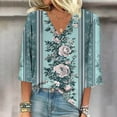 thumbnail image 2 of AOOCHASLIY Clothess Trendy Women Tops Summer V Neck Women Long Sleeve Casual Tops Regular Printed Blouse, 2 of 5