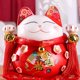 thumbnail image 2 of Hucha de la suerte con forma de gato (1 unidad), estatua decorativa, bonita, Feng Shui, cerámica, estilo japonés/chino Rojo 8.5 pulgadas, 2 of 8