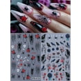 thumbnail image 3 of 2 PCS Embossed Cute Halloween Nail Stickers Ghost Pumpkin Spider Web Black Cat Decals Nail Art Designs White Skeleton Skull Bone Bandage Flower Self Adhesive Texture Holiday Sliders Manicure, 3 of 10