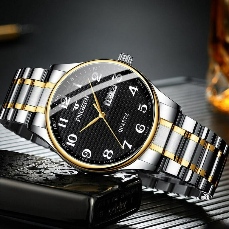 Fngeen Mens Watches Top Brand Fashion Luxury Stainless Steel Black