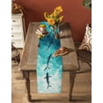thumbnail image 4 of Ocean Shark Burlap Cotton Table Runner 16x72 Inches Long, Teal Green Wave Summer Beach Coastal Farmhouse Table Runners, Outdoor Dining Tablecloths Decor for Baby Shower/Party/Wedding, 4 of 6