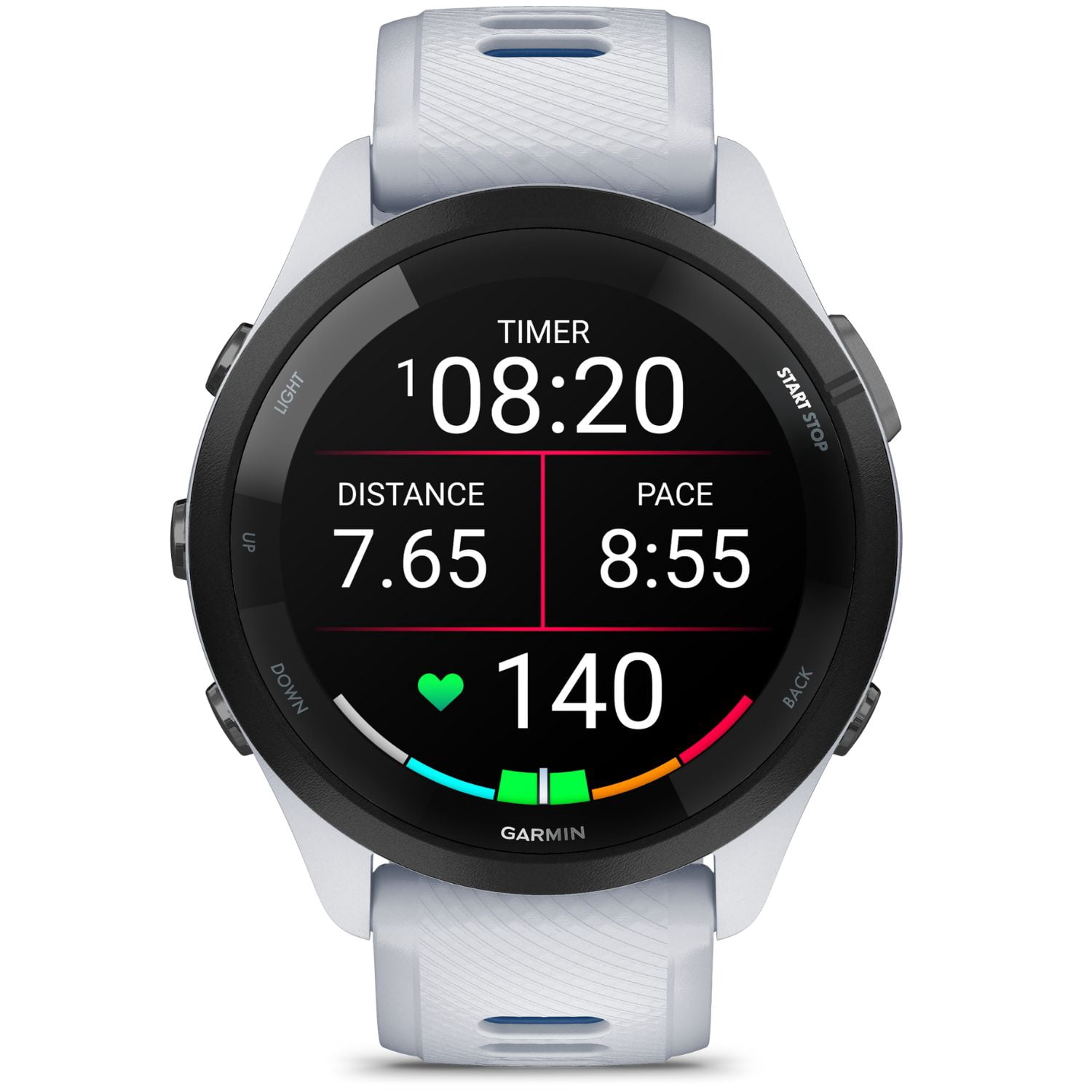 Garmin Forerunner 265 GPS Smartwatch, Whitestone/Tidal Blue Bundle with Deco Essentials Charging Dock for Garmin Venu 3 + Silicone Dust Cover + USB Type C Charging and Sync Cable