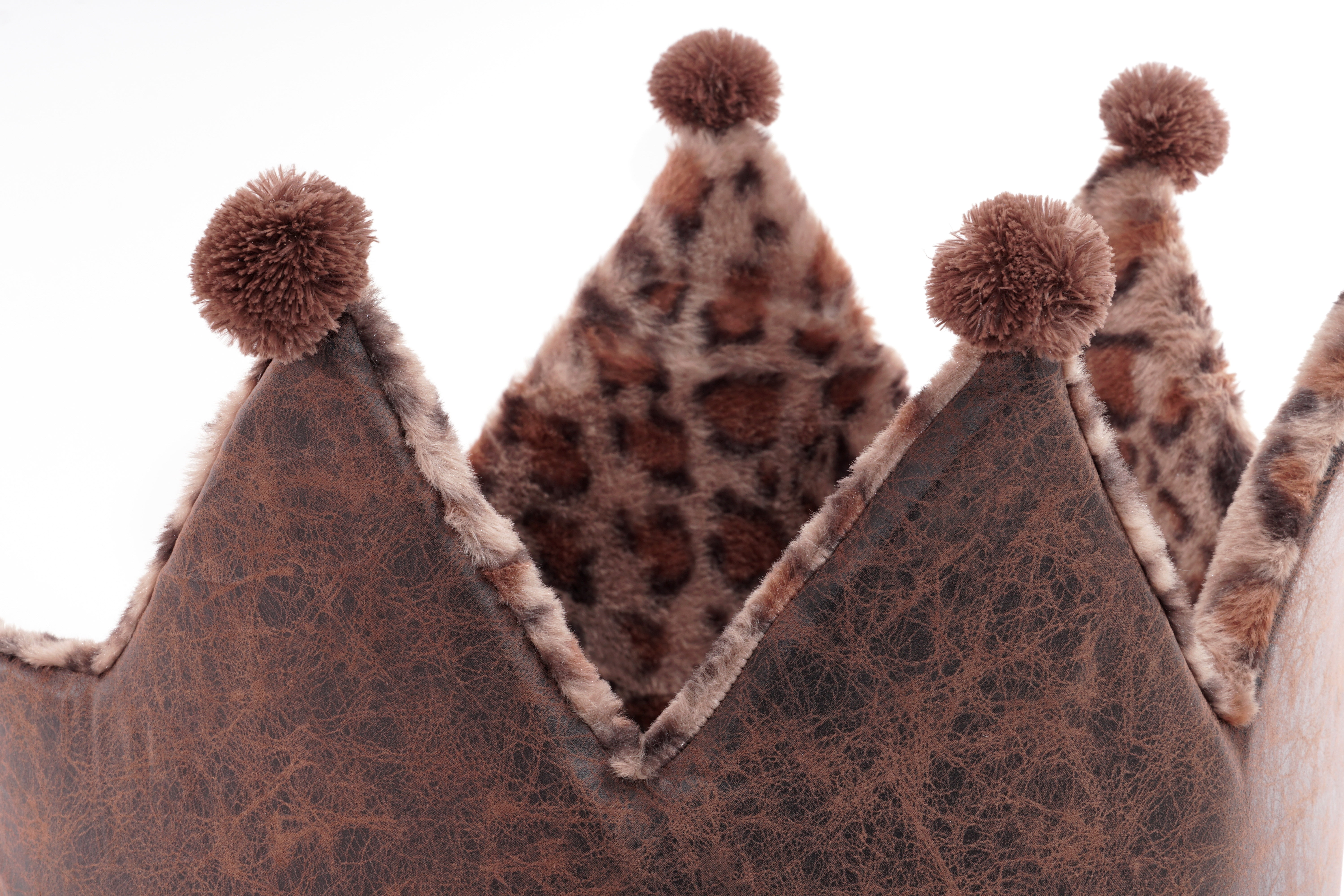 Precious Tails Luxury Leopard Print Crown-Shaped Bed for Small Dogs and Cats - Cozy, Stylish, and Plush Pet Bedding with Royal Design