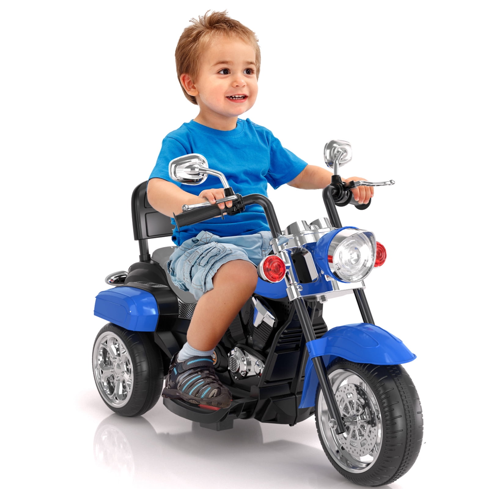XJD Kids Electric Motorcycle, 6V Battery Powered Ride on Chopper Motorcycle with Horn, Headlights, 3 Wheels Electric Motorcycle for Children, Blue