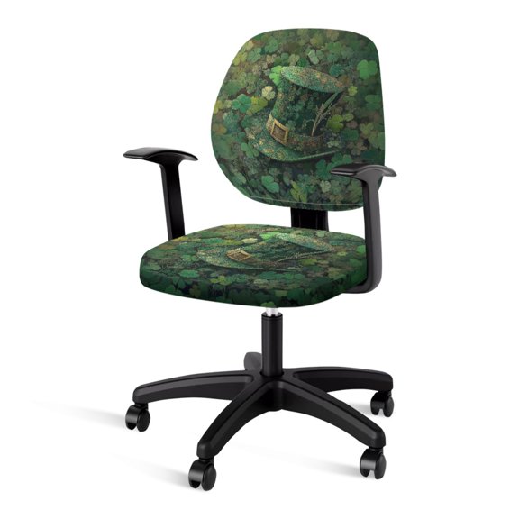 SCRAWLGOD St. Patrick's Day Vintage Leprechaun Hat Clover Print Green Comfy Office Chair Covers Stretch Breathable High Back Chair Slipcover Easy to Install Universal Swivel Chair Cover, Set of 2