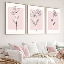 Set of 3 Unframed Pink Botanical Flower Trendy Art Poster Minimalist Plant Floral Canvas Painting Print Wall Picture for Living Room, Bedroom, Office, Home Decoration, Gift