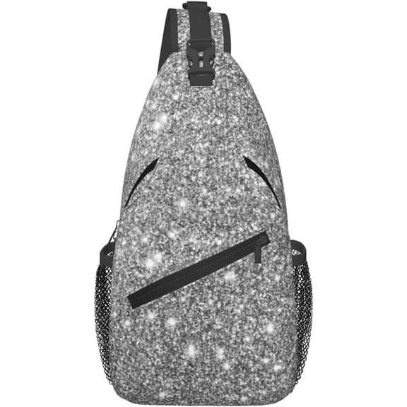 Silver Glitter Sparkles Sling Bag Crossbody Sling Backpack For Women Men Travel Hiking Daypack Chest Shoulder Bag