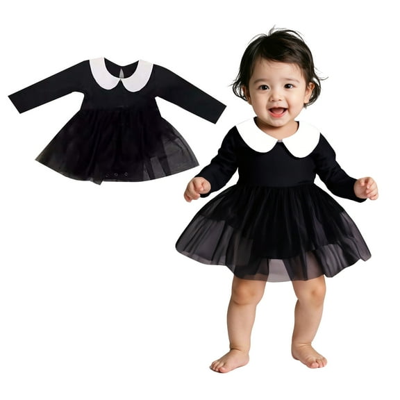 Baby Halloween Outfit Long Sleeve Baby Girls Black Dress Bodysuit Romper Cute Newborn Outfits Baby Outfits 18-24 Months
