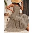 thumbnail image 6 of Plus Size Summer Casual Retro Plaid Ruffle Hem Camisole Maxi Dress In Black, 6 of 8