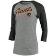thumbnail image 2 of Women's 5th & Ocean by New Era Johnny Cueto Gray San Francisco Giants Script Name & Number Raglan Tri-Blend 3/4-Sleeve, 2 of 3