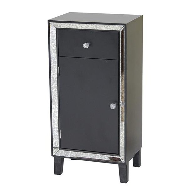Avery 1 Drawer Door Tall Accent Cabinet With Antiqued Mirror Accents Black Com Drawer 1 Door Tall Accent Cabinet, Tall Black Accent Cabinet With Doors