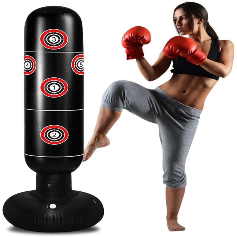 Inflatable Punching Bag 63Inch Freestanding Punching Bag with Stand Adults/Kids Standing Boxing Bag for Practicing Kickboxing MMA Black Kids Punching Bag 