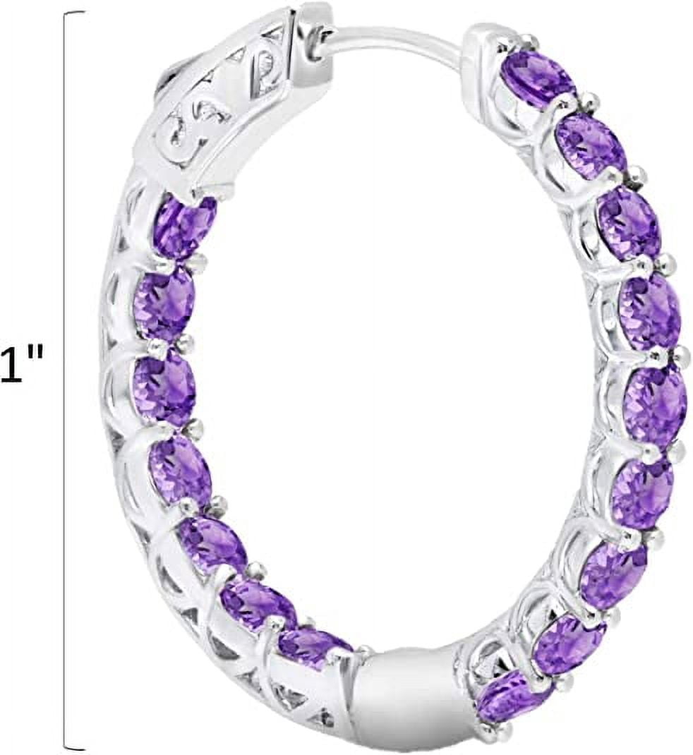 Purple Amethyst Inside Out Hoop Earrings for Women in 925 Sterling Silver 1 Inch Diameter and 3mm February Birthstone with Notched Post with Lock by MAX + STONE