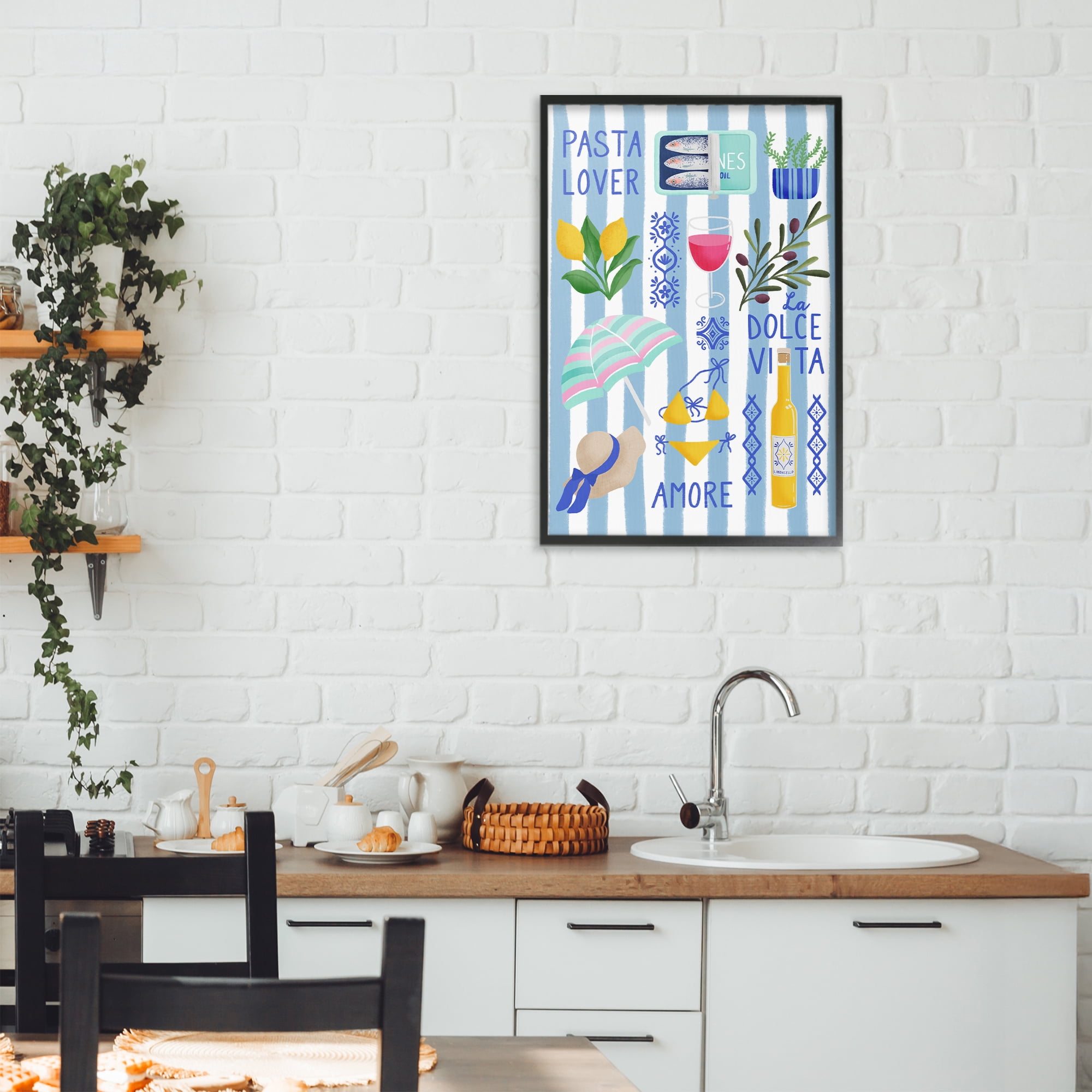 Stupell Industries Pasta Lover Mediterranean Black Framed Giclee Art, design by Metka Hiti