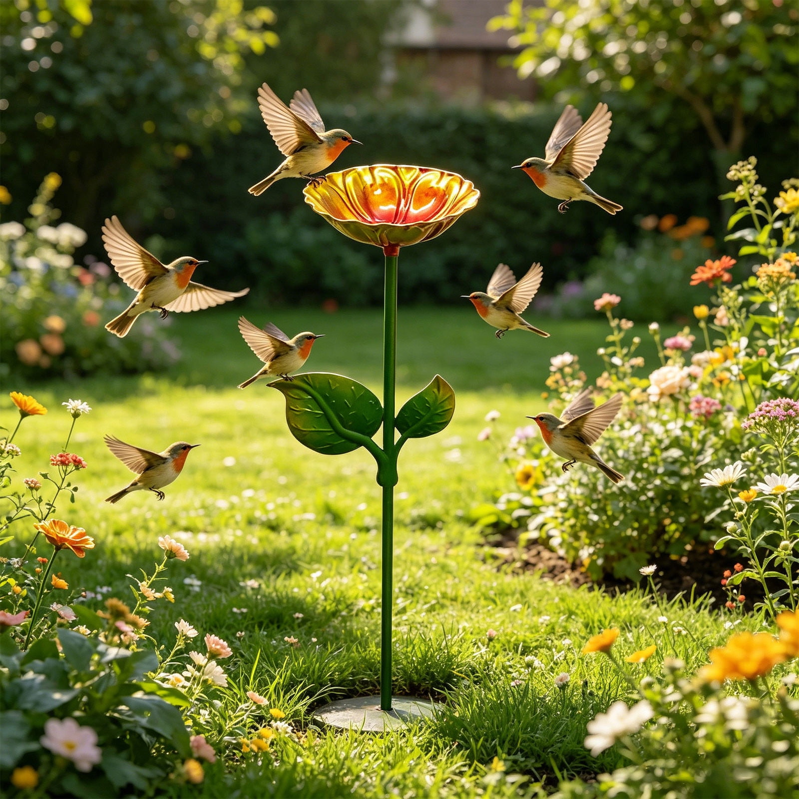 Werulen Iron Bird Bath Ground Stake Sturdy Stable Base,Outdoor Garden Yard Bird Care Feeding,Bird Bath,Garden Yard Decor,Bird Feeding Tool
