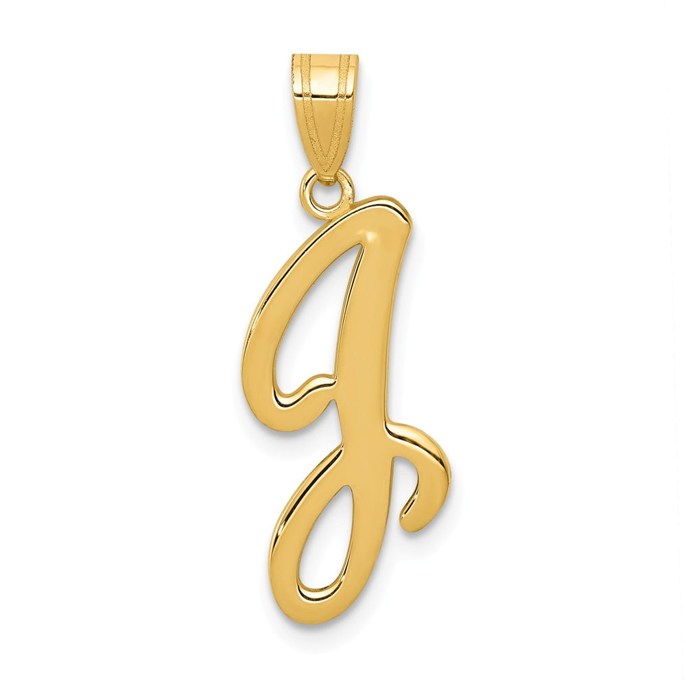 AA Jewels Solid 14k Yellow Gold J Script Initial Letter Pendant