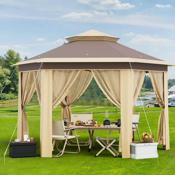 TROPOW Gazebos for Gardens,All Seasons Gazebos,with Adjustable Heights,Outdoor Gazebo for Backyard & Patio Furniture,Pop Up Tent,Khaki