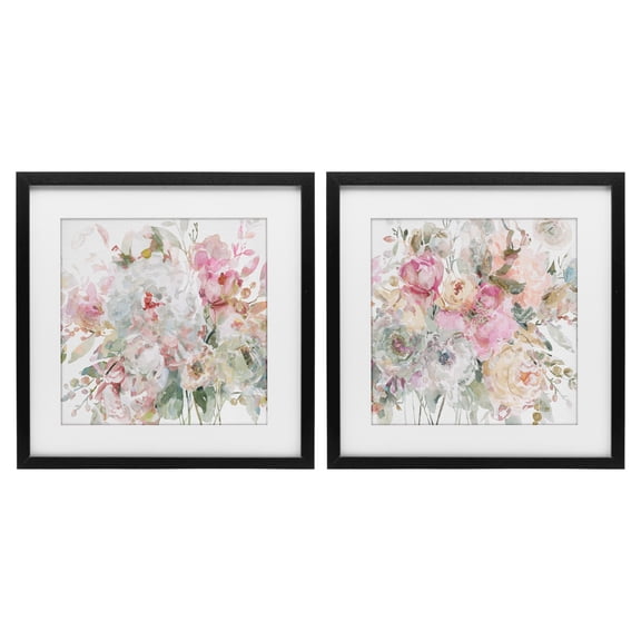 Stupell Industries Romantic Blush Botanicals 2 Piece Black Framed Print Under Glass Set, design by Carol Robinson