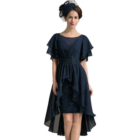 Asymmetrical Gown - Irregular Dress Plus Size Tunics Women Asymmetrical Hem Short Sleeve Loose Evening Cocktail Party Prom Ball Gown L-5XL