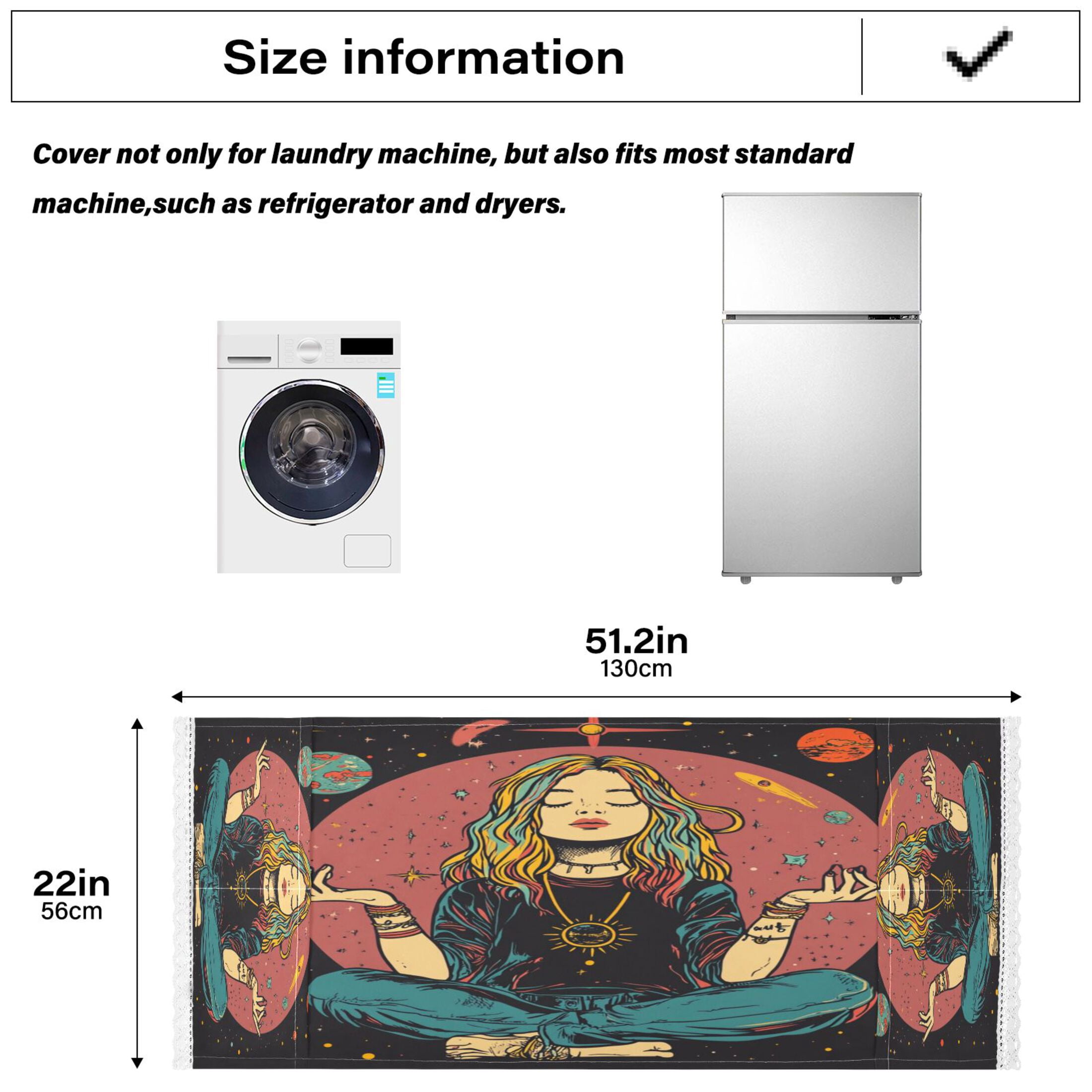 WOBOGO Meditating Woman Outer Space Washing Machine Cloth Dryer Refrigerator Top Cover Protective Non-Slip Mat For Kitchen Laundry