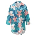 thumbnail image 4 of Xoenoiee Tropical Plumeria Flower Palm Leaves Print Bathing Suit Cover Up V Neck Swimsuit Coverup Shirt for Women Button Down Bikini Beachwear Vacation Outfit Plus Size, 2XL, 4 of 7