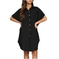thumbnail image 5 of Horkkom Shirt Dresses for Women Summer Beach Mini Button Down Dress Solid Color Short Sleeve Sundresses with Pocket Black L, 5 of 8
