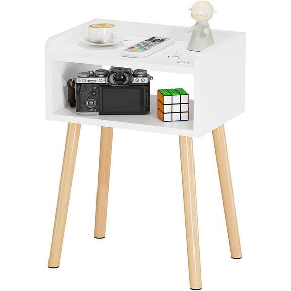 Night Stand, Modern Bedside Tables, Mid Century Nightstands with Open Storage Shelf, Wood Bedside Table, Small Night Stands for Bedroom, High Night Table, White.