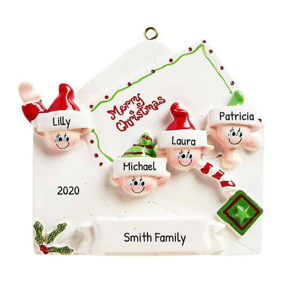 Personalized Mail Family Christmas Ornament 2024 - Family of 4 Letter Ornaments Postcard Home Decor