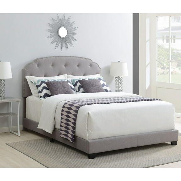 HomeFare Tufted Nail head Trimmed King Bed in Smoke Grey