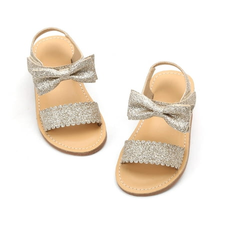 

Toddler Girl Glitter Gold Sandals Size 7 Easter Flower Girl Dress Shoes Open Toe Little Kid Summer Flats