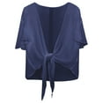 thumbnail image 4 of Ediodpoh Elegant Open Front Chiffon Cover up Lightweight Beach Kimono Lace up Long Sleeve Boho Blouse Tunic Sweater Jackets for Women Navy M, 4 of 4