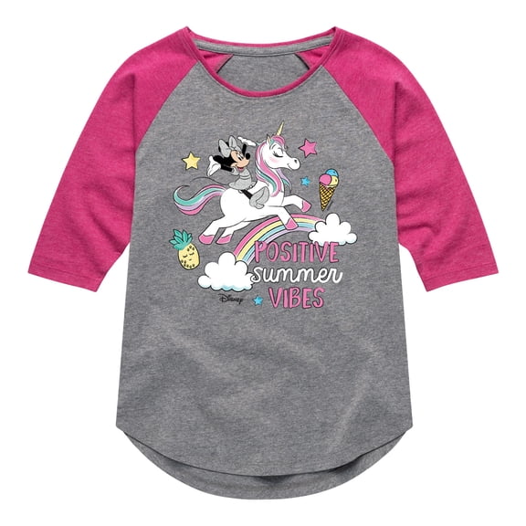 Mickey & Friends - Positive Summer Vibes - Toddler And Youth Girls Raglan Graphic T-Shirt