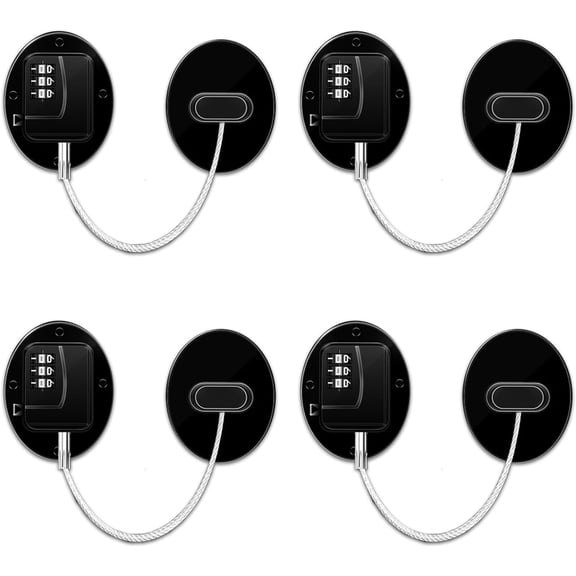 ABCISI Heavy Duty Combination Refrigerator Lock (4 Pack) - Fridge Lock for Fridge, Cabinets, Drawers, Window and Cabinet Locks Baby Proofing, Strong Non-Marking Adhesive No Drilling (Black)