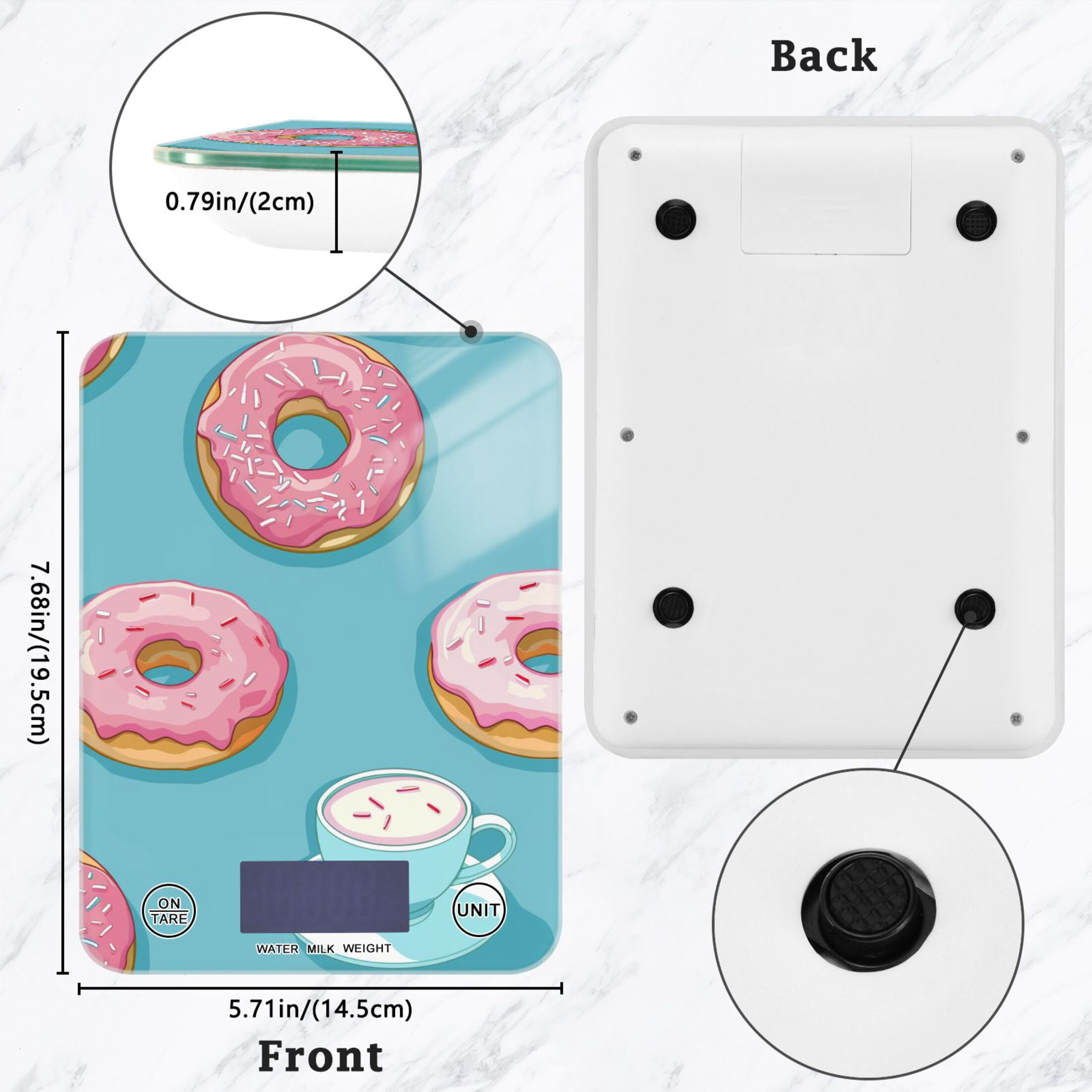 Donuts with Coffee Food Scale Digital Kitchen Scale Waterproof Tempered Glass Tare Function 11 lb for Baking Cooking Meal Prep
