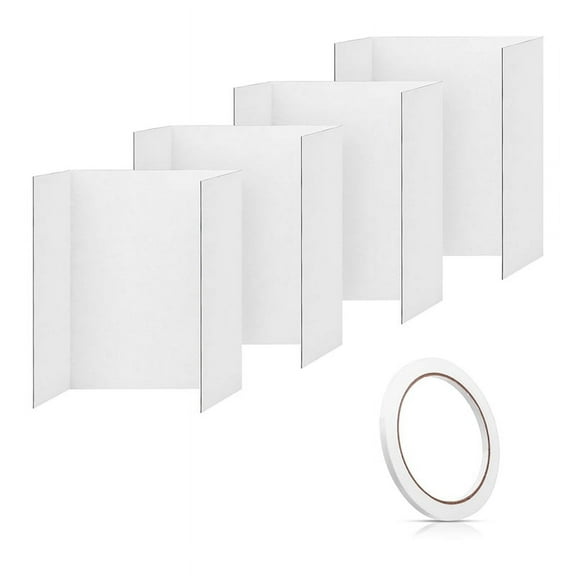 4 Pcs Trifold Poster Board,21.5x14 Inches Small White Poster Board Comes with Sticky Accessories, Presentation