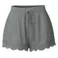 thumbnail image 1 of MKLEKYY Pijama Corto Para Mujer, Pantalones Cortos Casuales Con Cintura Elástica Y Cordón Para Yoga, Cómodos Pantalones Cortos De Lino Con Volantes Y Ribete De Encaje Elástico Para Playa, 1 of 4