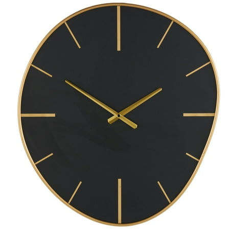 DecMode 21 Black Wooden Wavy Wall Clock with Gold Hands and Markers