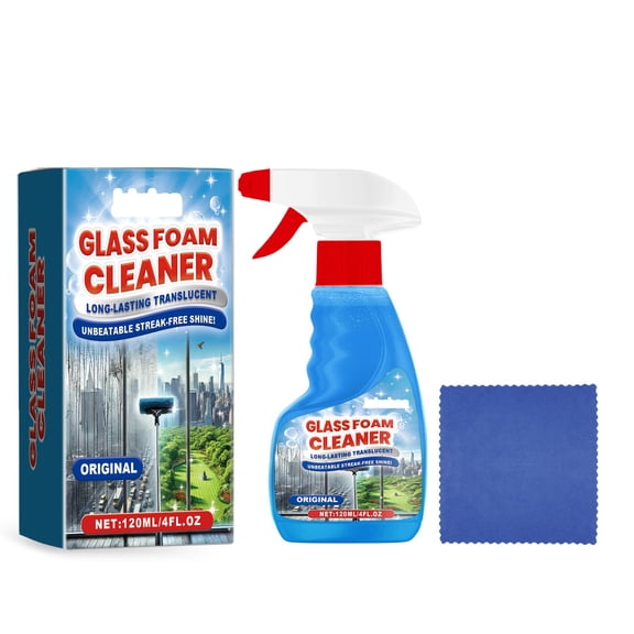 Lilixerw 120ml Foaming Glass Cleaner Trigger Spray,with One Towel,All Purpose Window and Glass Cleaner Spray,Streak-Free & No-Drip formula Glass Cleaners,for Windows and Mirrors